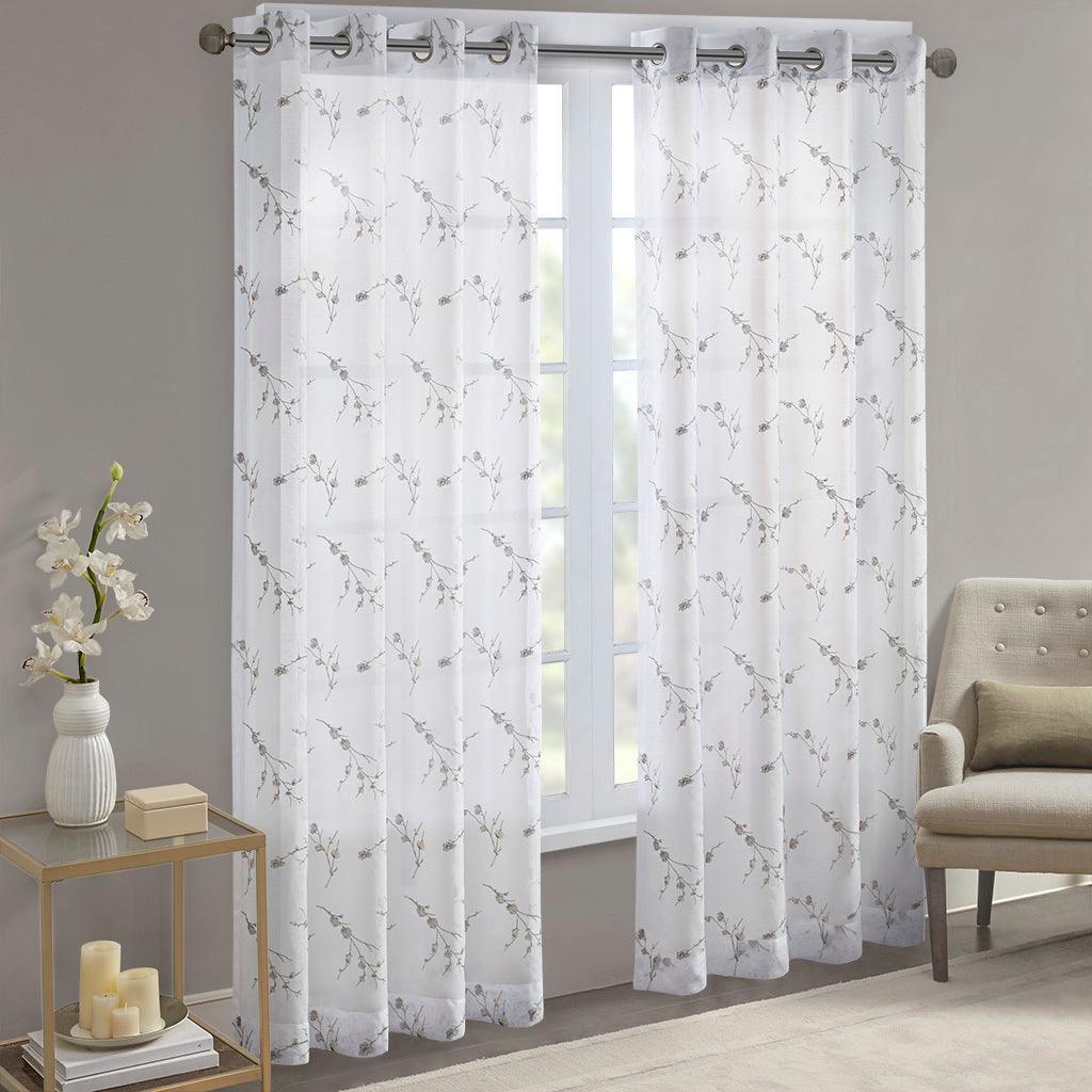Olliix.com Curtains - Meredith 95" Floral Embroidered Sheer Natural