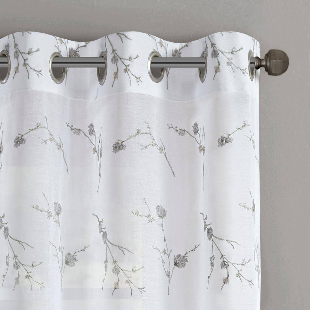 Olliix.com Curtains - Meredith 95" Floral Embroidered Sheer Natural