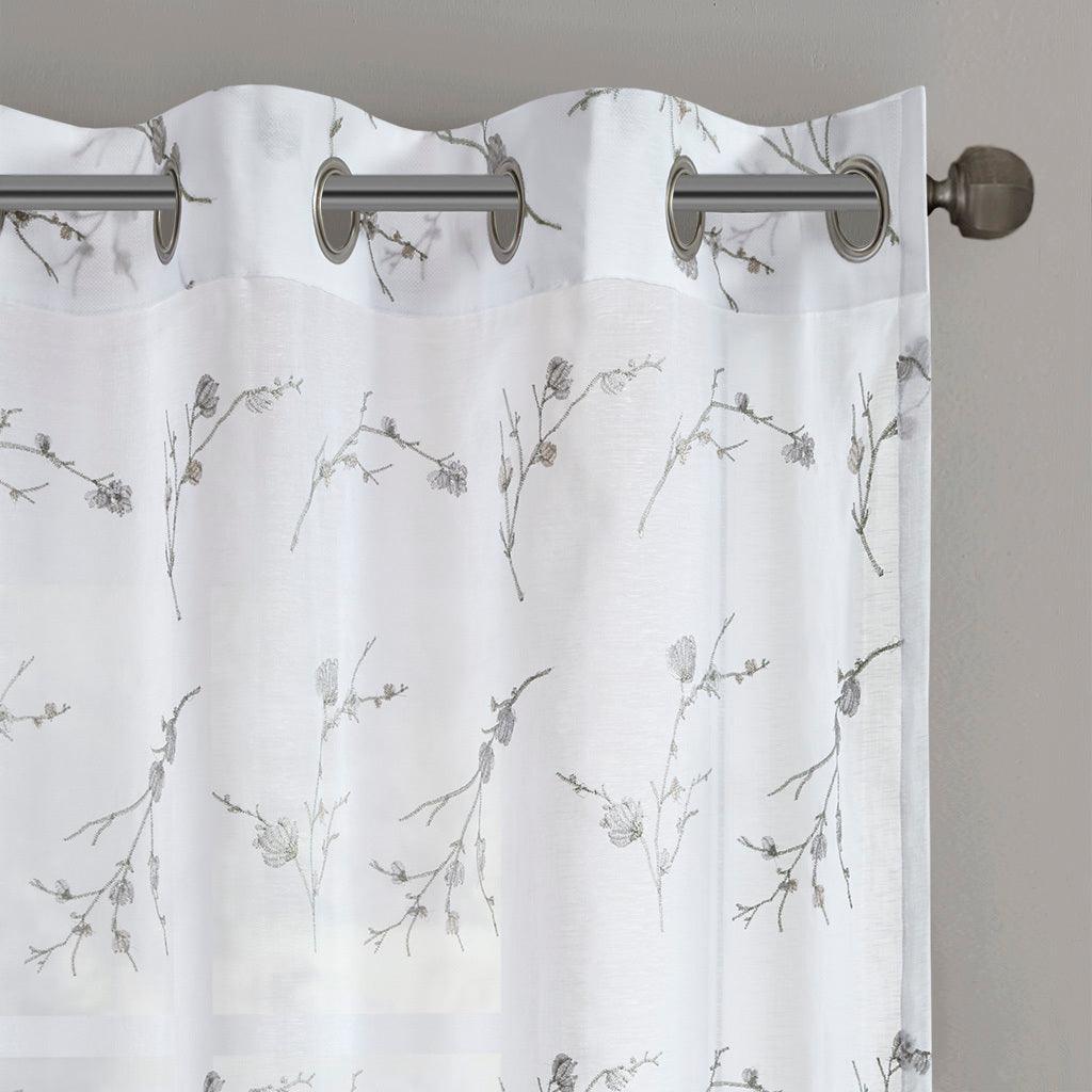 Olliix.com Curtains - Meredith 95" Floral Embroidered Sheer Natural