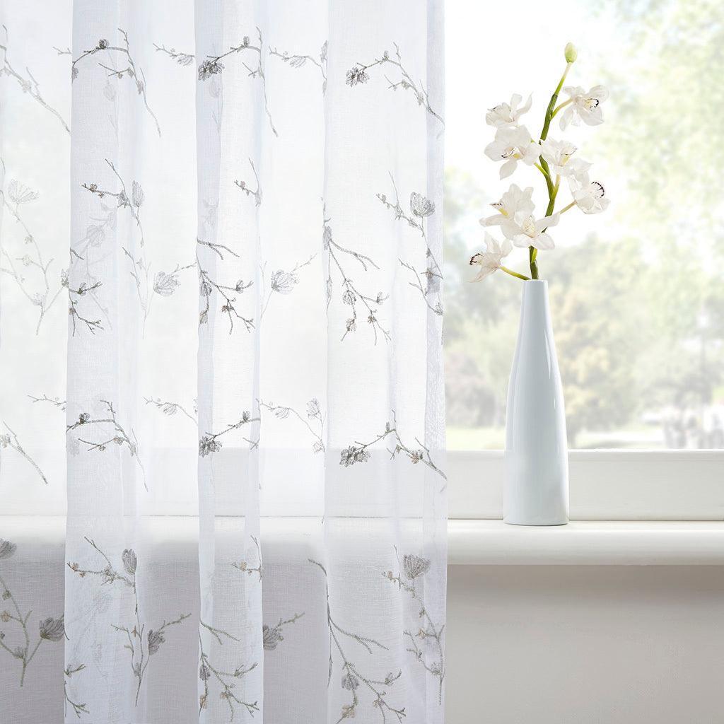 Olliix.com Curtains - Meredith 95" Floral Embroidered Sheer Natural
