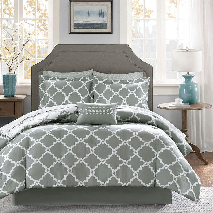 Olliix.com Comforters & Blankets - Merritt Reversible 20 " D Comforter and Cotton Sheet Set Gray Full