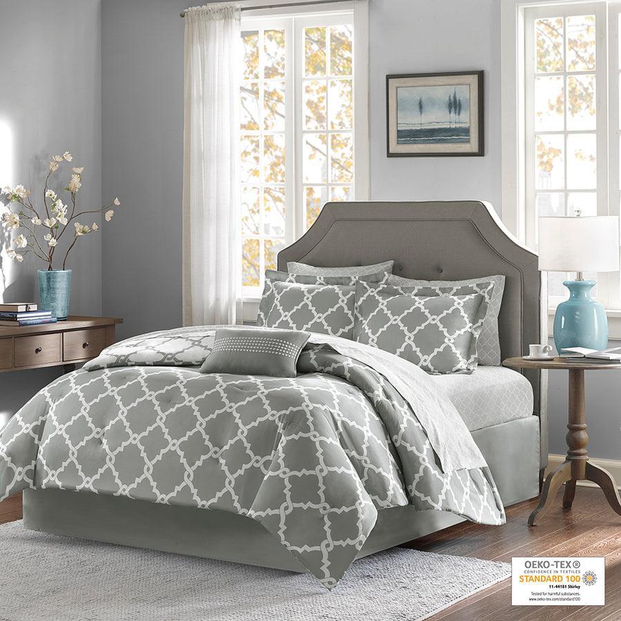 Olliix.com Comforters & Blankets - Merritt Reversible Comforter and Cotton Sheet Set Gray Queen