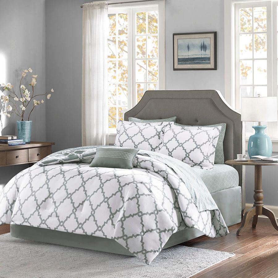 Olliix.com Comforters & Blankets - Merritt Reversible Comforter and Cotton Sheet Set Gray Queen