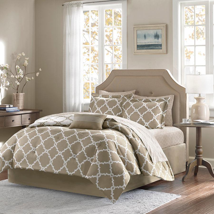 Olliix.com Comforters & Blankets - Merritt Reversible Comforter and Cotton Sheet Set Taupe Queen