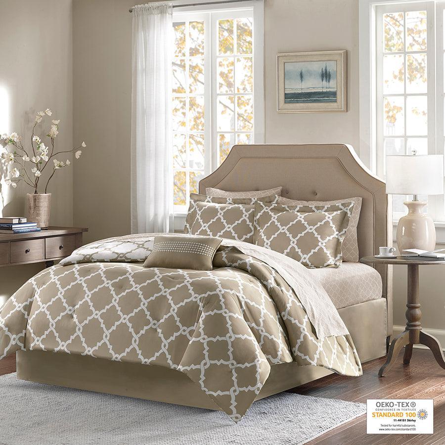 Olliix.com Comforters & Blankets - Merritt Reversible Comforter and Cotton Sheet Set Taupe Queen