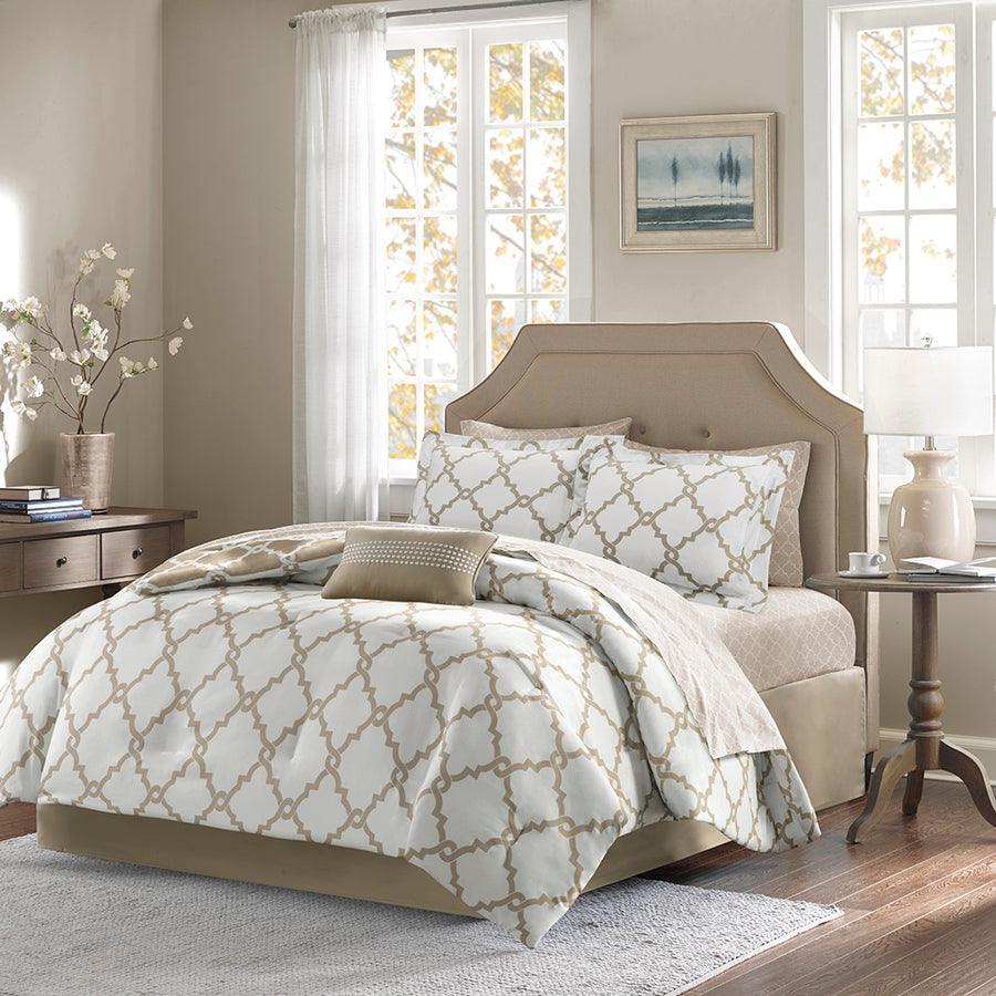 Olliix.com Comforters & Blankets - Merritt Reversible Comforter and Cotton Sheet Set Taupe Queen