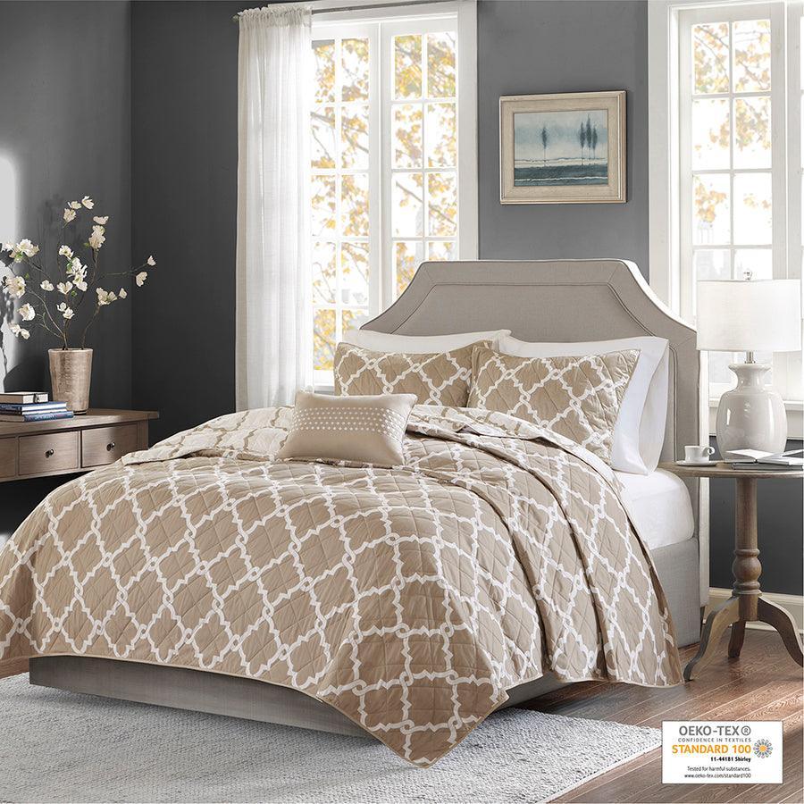 Olliix.com Comforters & Blankets - Merritt Transitional 4 Piece Reversible Coverlet Set Full/Queen Taupe