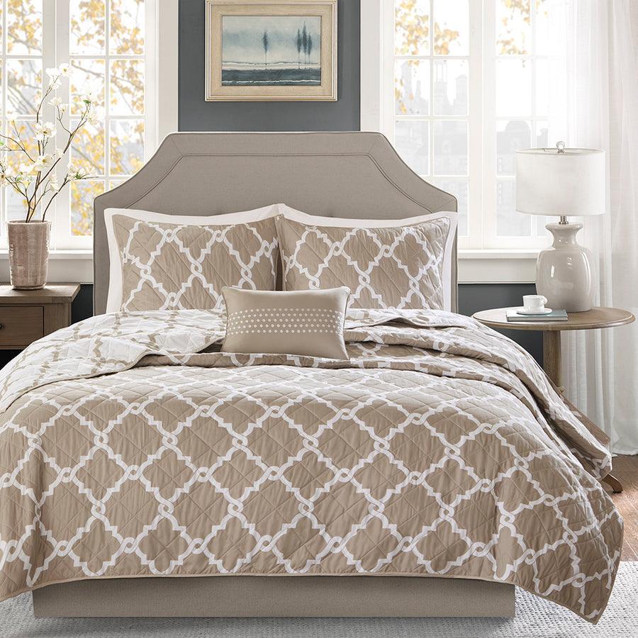 Olliix.com Comforters & Blankets - Merritt Transitional 4 Piece Reversible Coverlet Set Full/Queen Taupe