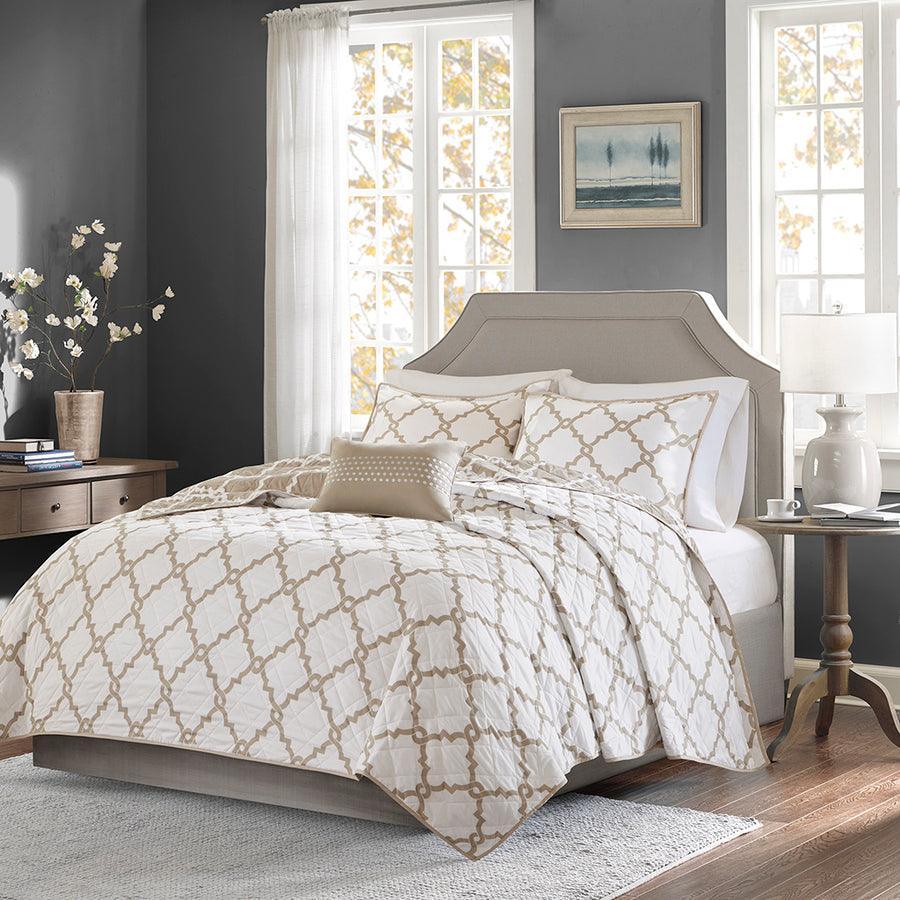 Olliix.com Comforters & Blankets - Merritt Transitional 4 Piece Reversible Coverlet Set Full/Queen Taupe
