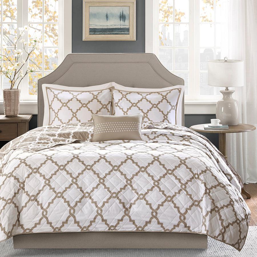 Olliix.com Comforters & Blankets - Merritt Transitional 4 Piece Reversible Coverlet Set Full/Queen Taupe