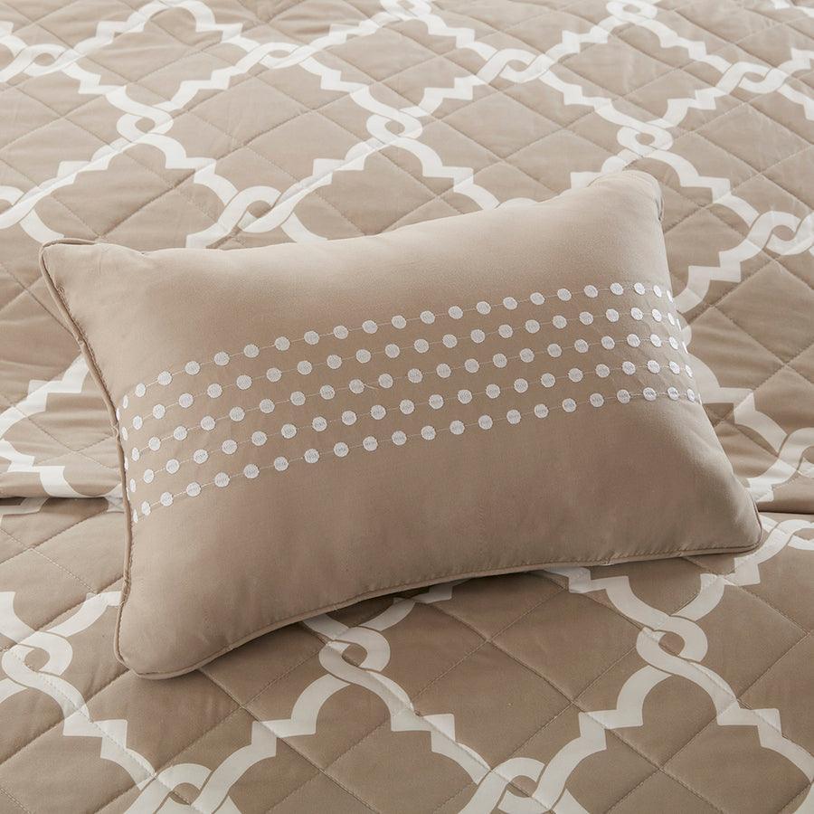 Olliix.com Comforters & Blankets - Merritt Transitional 4 Piece Reversible Coverlet Set Full/Queen Taupe
