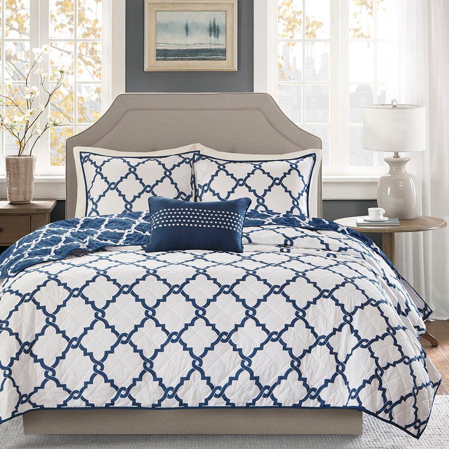 Olliix.com Comforters & Blankets - Merritt Transitional 4 Piece Reversible Coverlet Set King/Cal King Navy