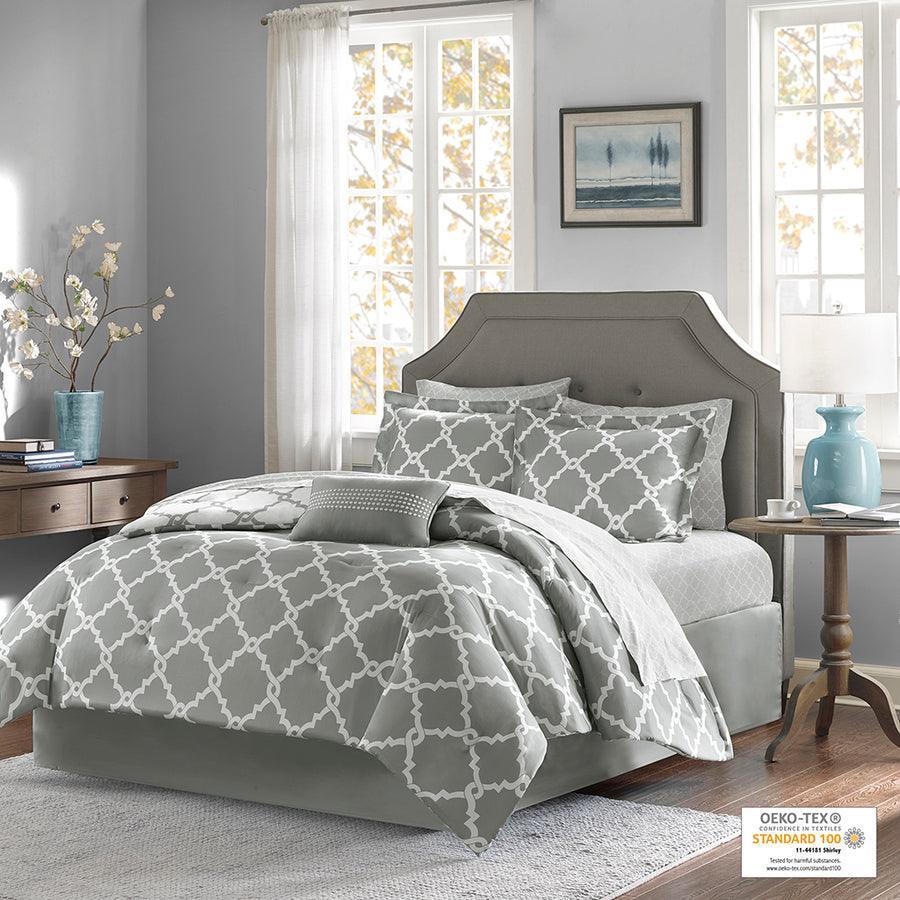 Olliix.com Comforters & Blankets - Merritt Transitional Reversible Comforter and Cotton Sheet Set Gray Twin