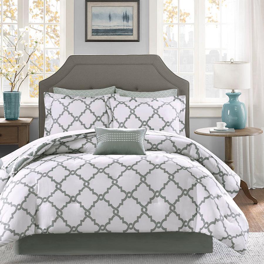 Olliix.com Comforters & Blankets - Merritt Transitional Reversible Comforter and Cotton Sheet Set Gray Twin