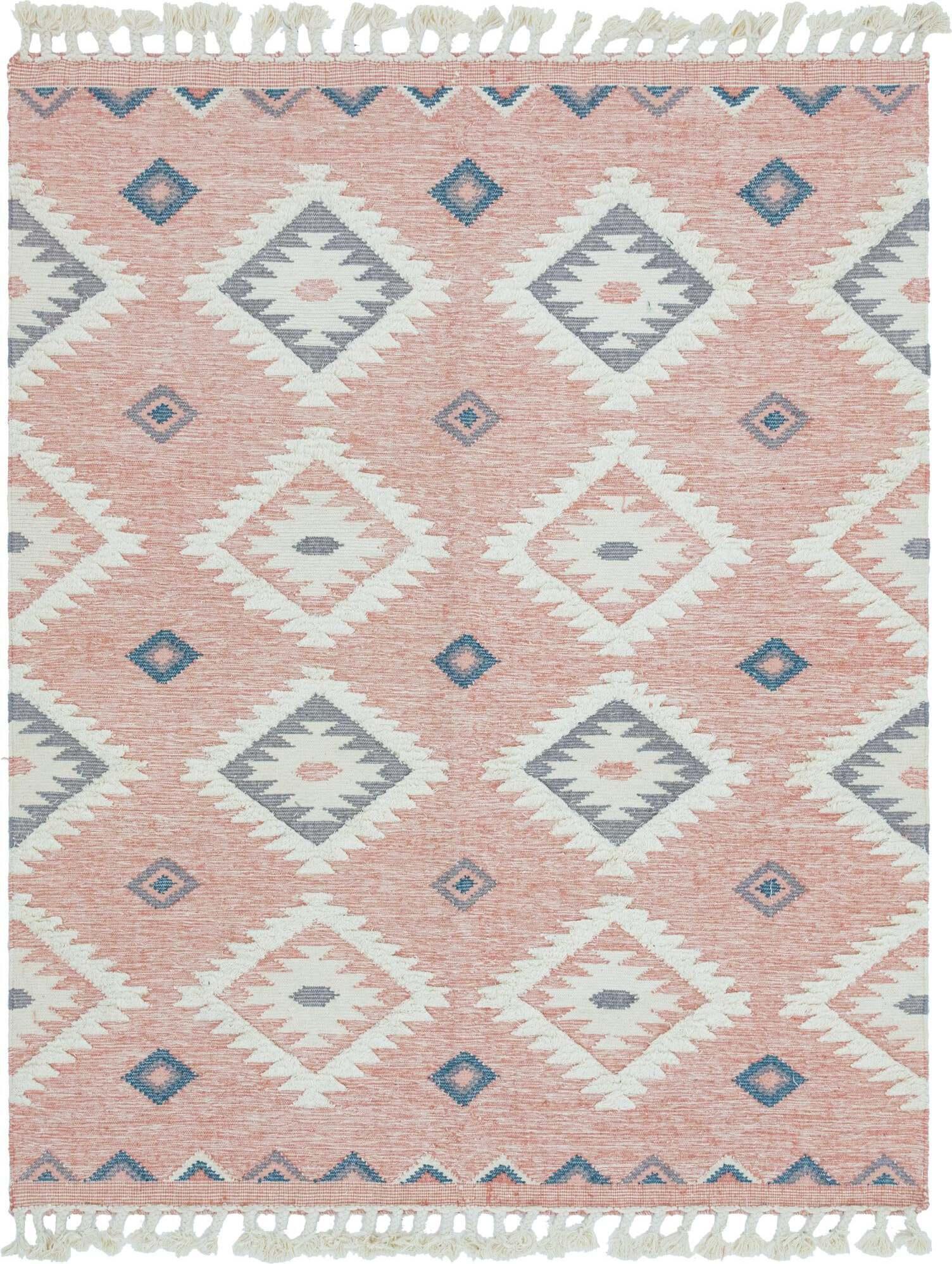Unique Loom Indoor Rugs - Mesa Geometric Rectangular 8x10 Rug Pink & Ivory