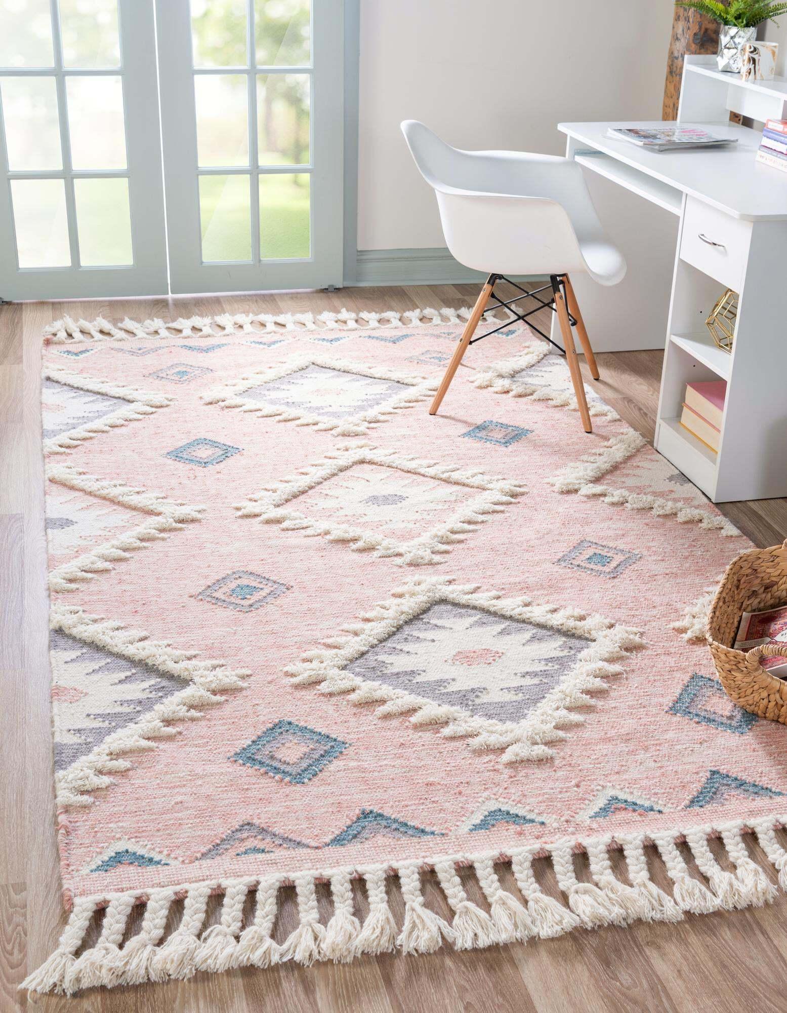 Unique Loom Indoor Rugs - Mesa Geometric Rectangular 8x10 Rug Pink & Ivory