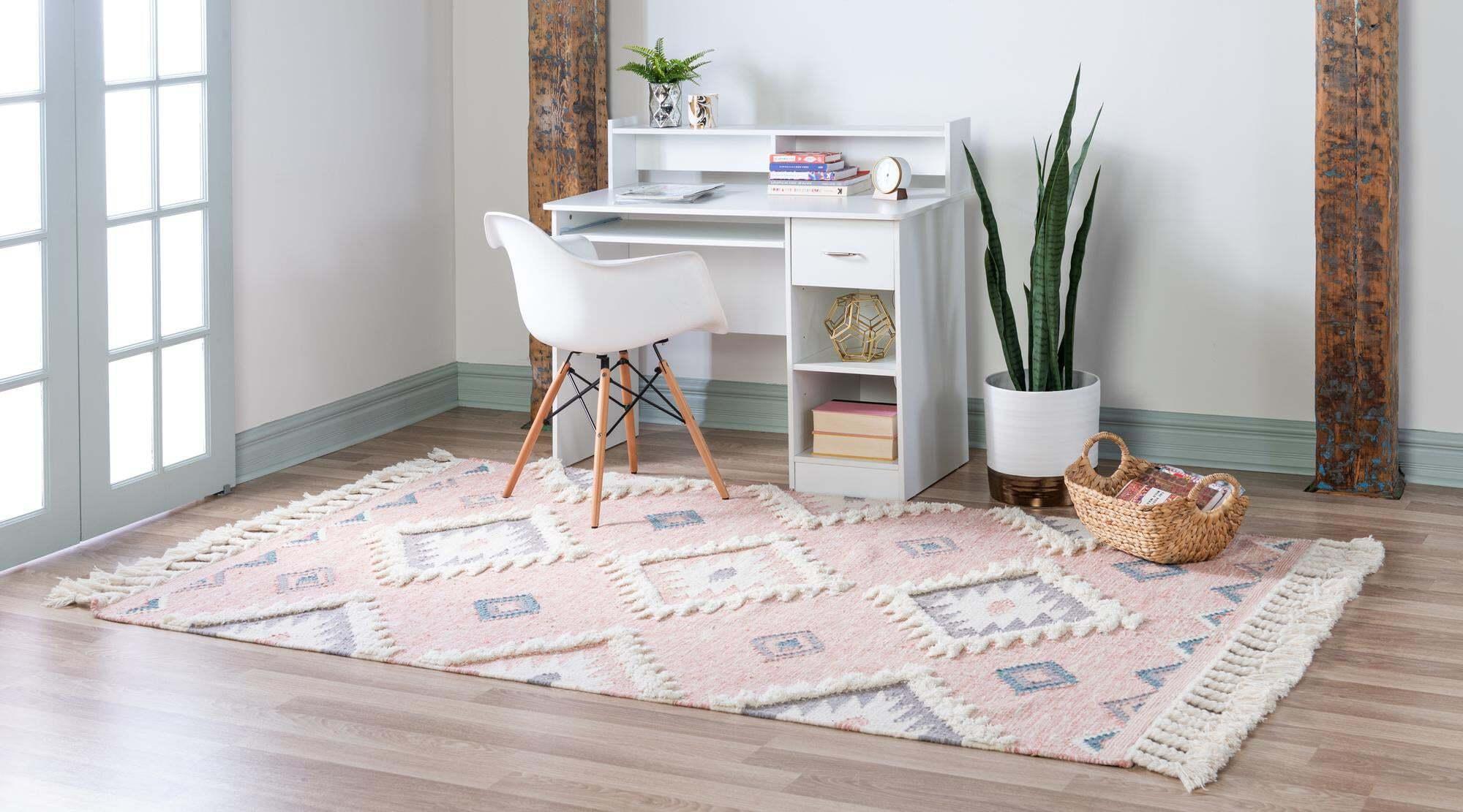 Unique Loom Indoor Rugs - Mesa Geometric Rectangular 8x10 Rug Pink & Ivory