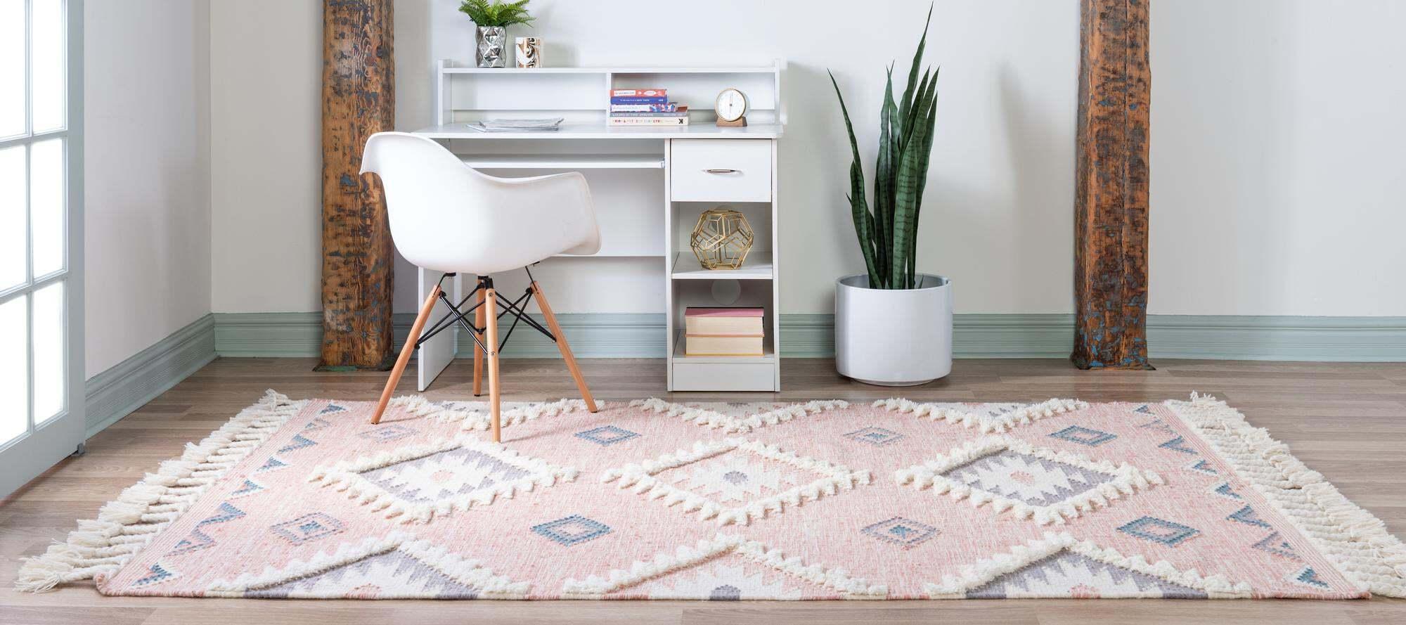Unique Loom Indoor Rugs - Mesa Geometric Rectangular 8x10 Rug Pink & Ivory