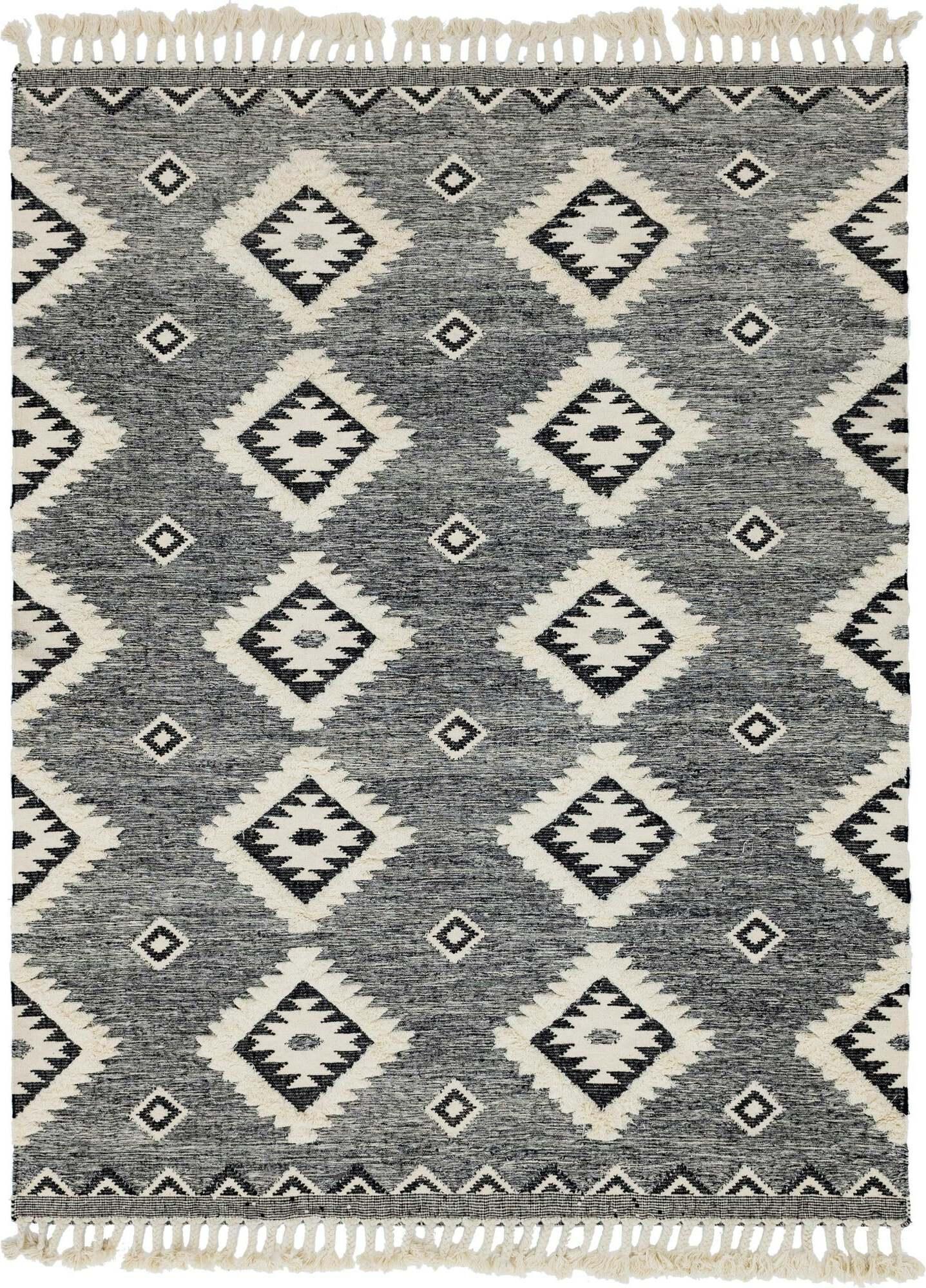 Unique Loom Indoor Rugs - Mesa Geometric Rectangular 9x12 Rug Charcoal & Ivory