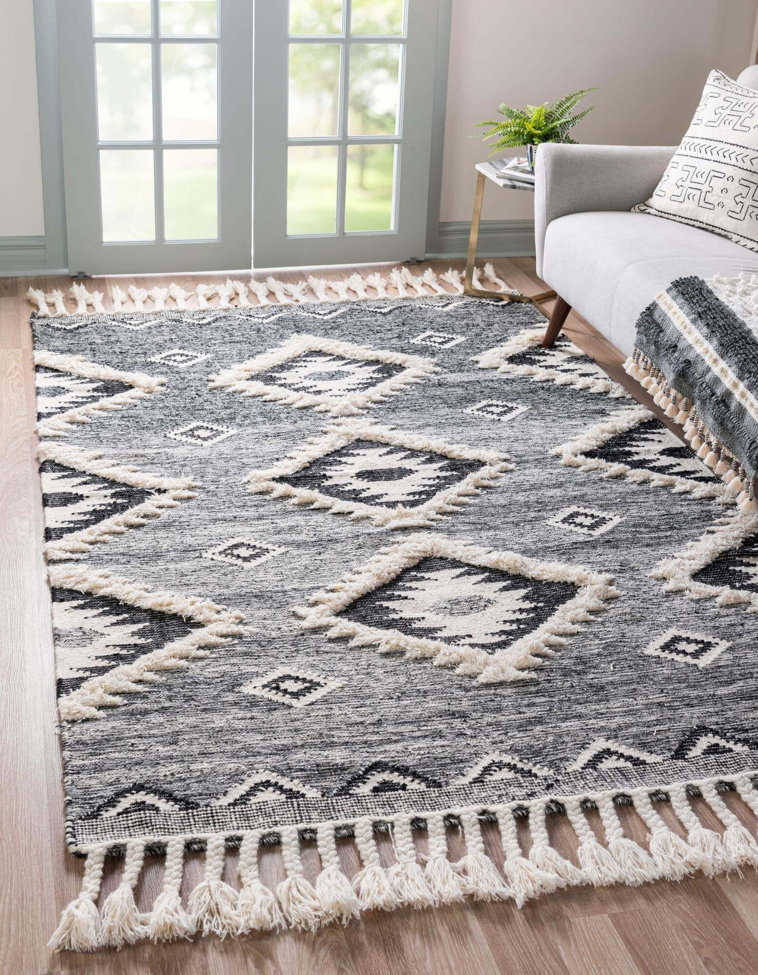 Unique Loom Indoor Rugs - Mesa Geometric Rectangular 9x12 Rug Charcoal & Ivory