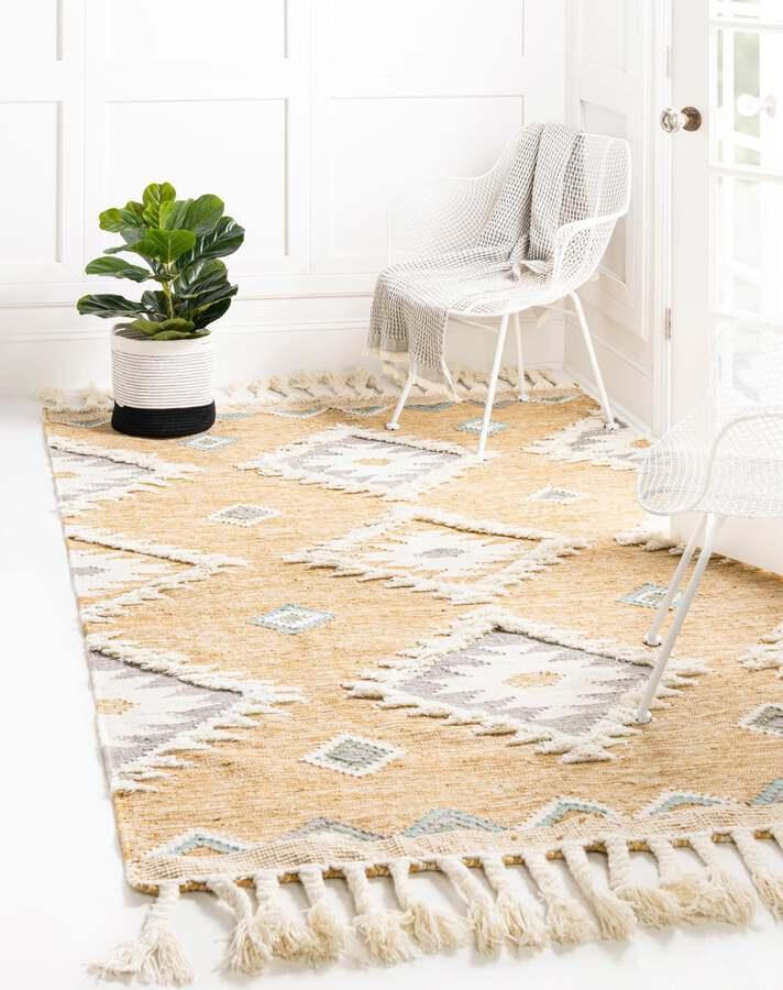 Unique Loom Indoor Rugs - Mesa Tribal 8x10 Rectangular Rug Yellow