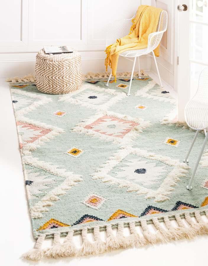 Unique Loom Indoor Rugs - Mesa Tribal 8x11 Rectangular Rug Light Blue