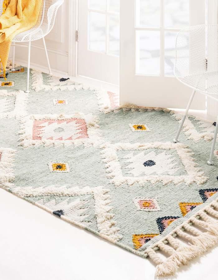 Unique Loom Indoor Rugs - Mesa Tribal 8x11 Rectangular Rug Light Blue