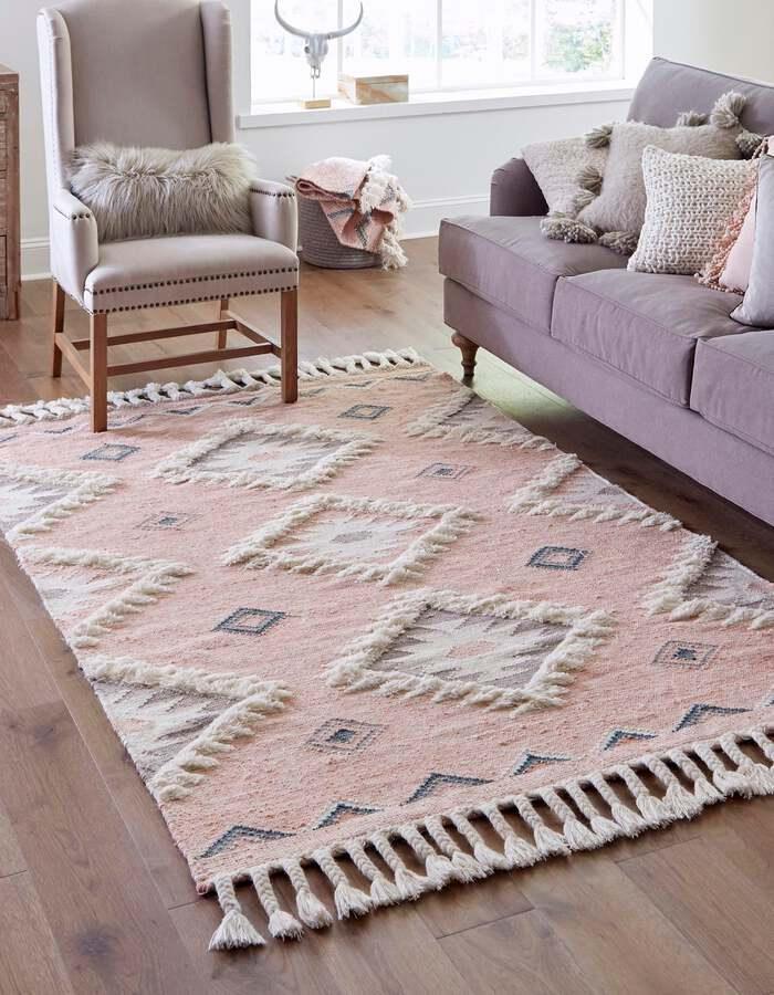 Unique Loom Indoor Rugs - Mesa Tribal 8x11 Rectangular Rug Pink