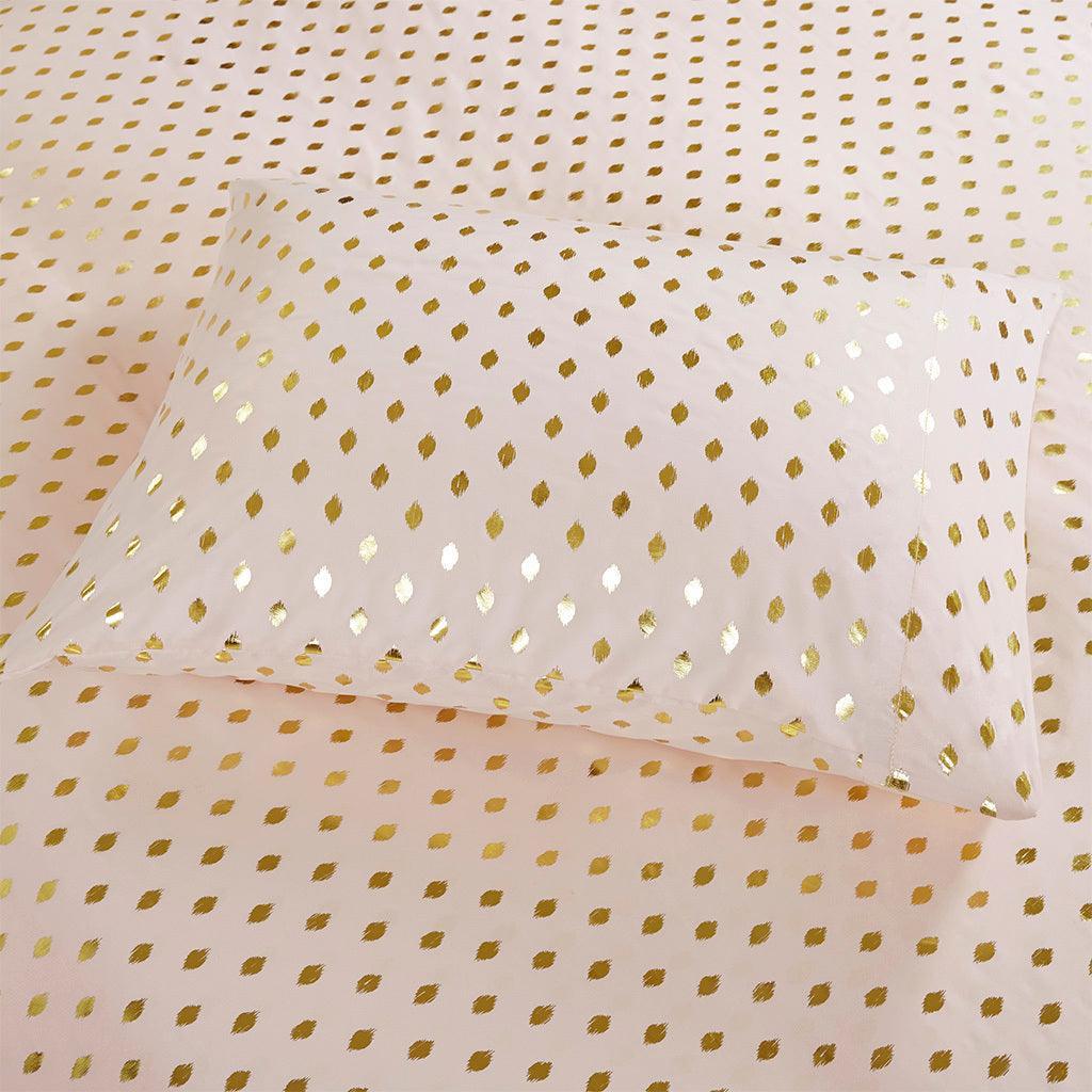 Olliix.com Sheets & Sheet Sets - Metallic Dot Twin Sheet Set Blush & Gold