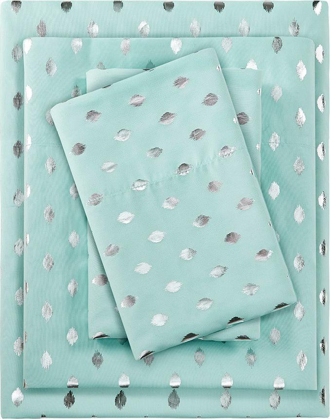 Olliix.com Sheets & Sheet Sets - Metallic Dot Twin XL Sheet Set Aqua & Silver