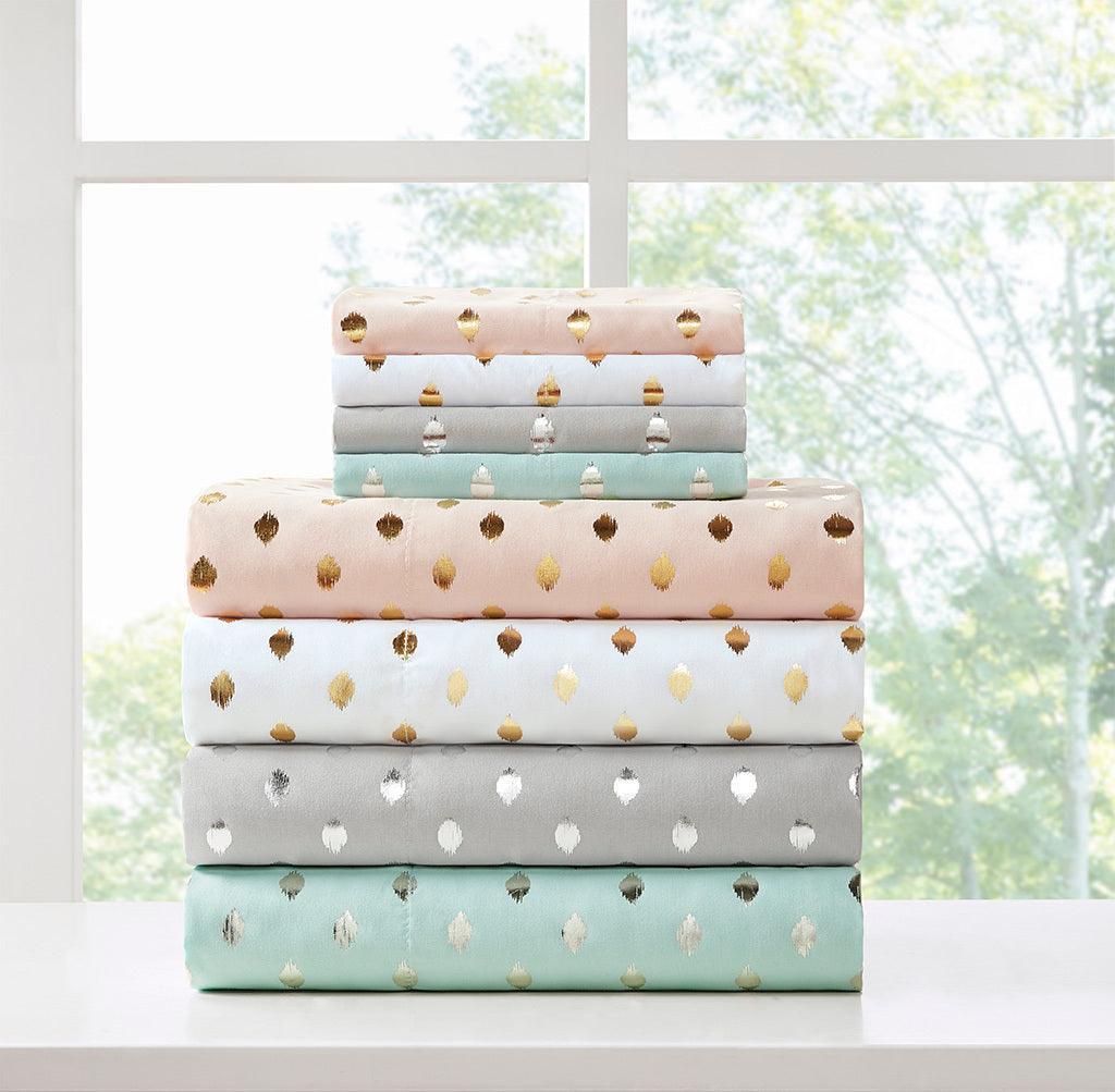 Olliix.com Sheets & Sheet Sets - Metallic Dot Twin XL Sheet Set Aqua & Silver