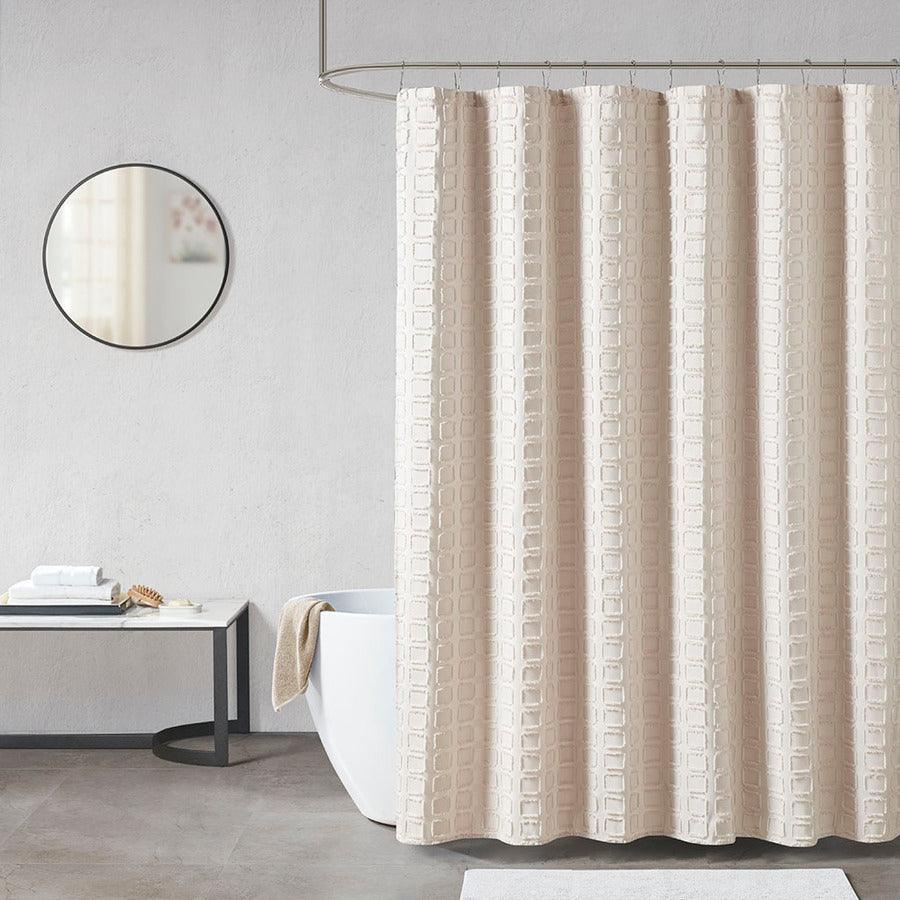 Olliix.com Shower Curtains - Metro Woven Clipped Solid Shower Curtain Sand