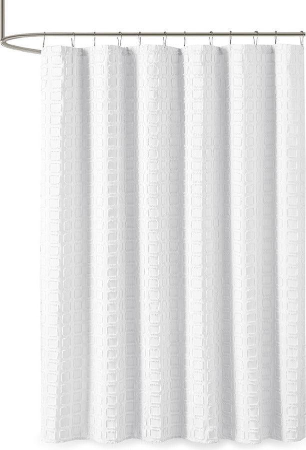 Olliix.com Shower Curtains - Metro Woven Clipped Solid Shower Curtain White