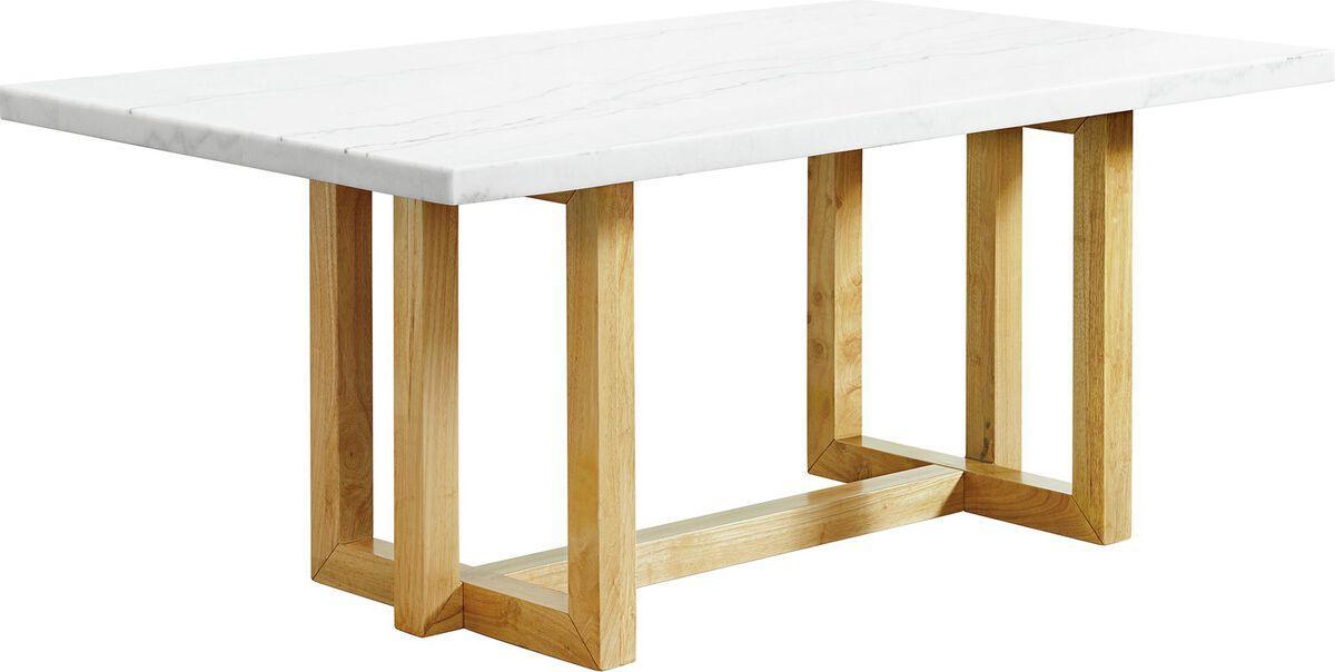 Elements Dining Tables - Meyers Rectangular White Marble Top Dining Table with Natural Base White