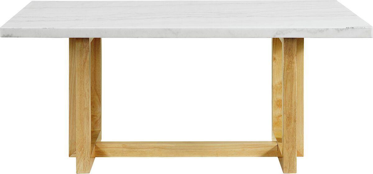 Elements Dining Tables - Meyers Rectangular White Marble Top Dining Table with Natural Base White