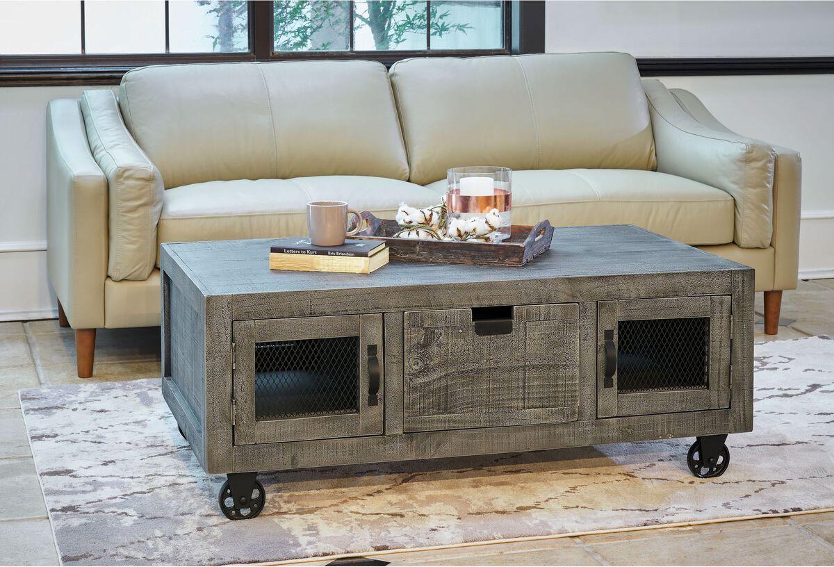 Elements Coffee Tables - Micah Rectangular Storage Coffee Table in Gray