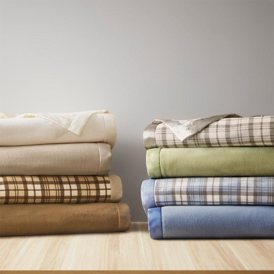 Olliix.com Comforters & Blankets - Micro Fleece Blanket King Tan Plaid