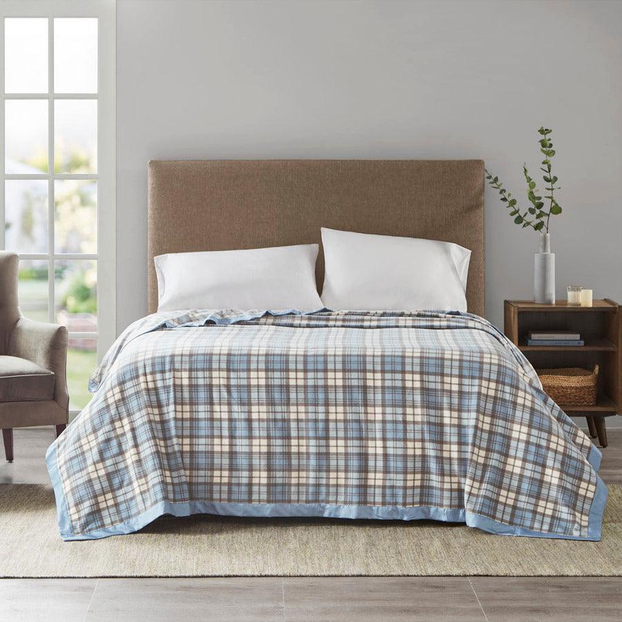Olliix.com Comforters & Blankets - Micro Fleece Blanket Twin Blue Plaid