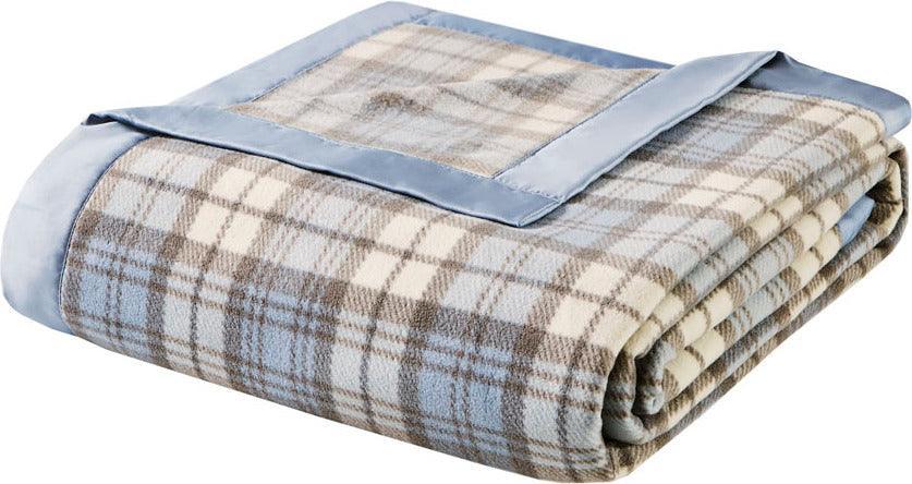 Olliix.com Comforters & Blankets - Micro Fleece Blanket Twin Blue Plaid