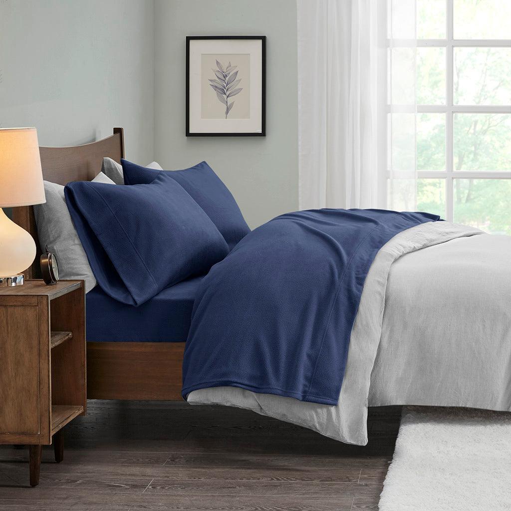 Olliix.com Sheets & Sheet Sets - Micro Fleece Full Sheet Set Navy