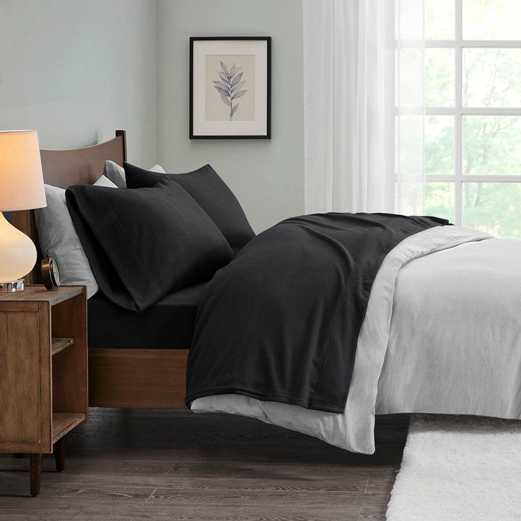 Olliix.com Sheets & Sheet Sets - Micro Fleece Queen Sheet Set Black