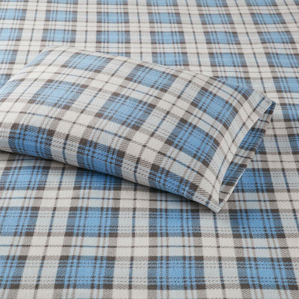 Olliix.com Sheets & Sheet Sets - Micro Fleece Queen Sheet Set Blue Plaid