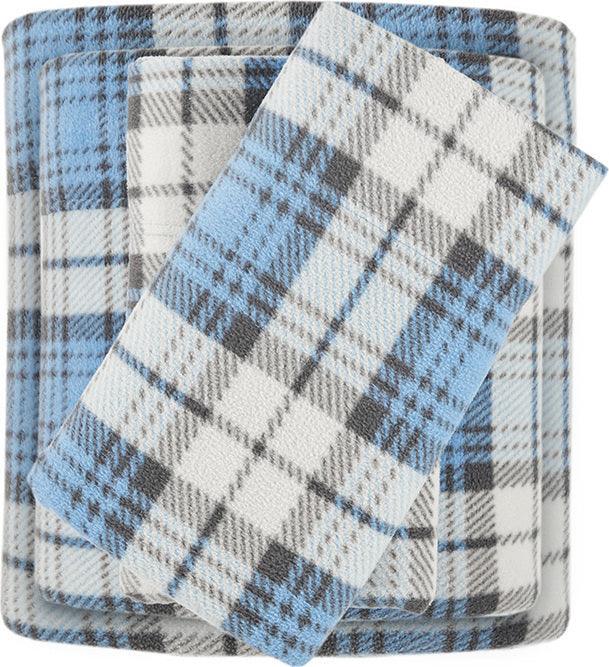 Olliix.com Sheets & Sheet Sets - Micro Fleece Queen Sheet Set Blue Plaid