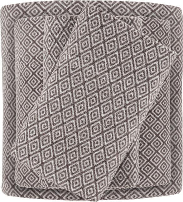 Olliix.com Sheets & Sheet Sets - Micro Fleece Queen Sheet Set Gray Diamond
