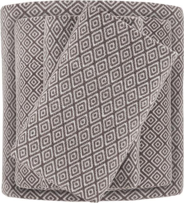 Olliix.com Sheets & Sheet Sets - Micro Fleece Twin Sheet Set Gray Diamond