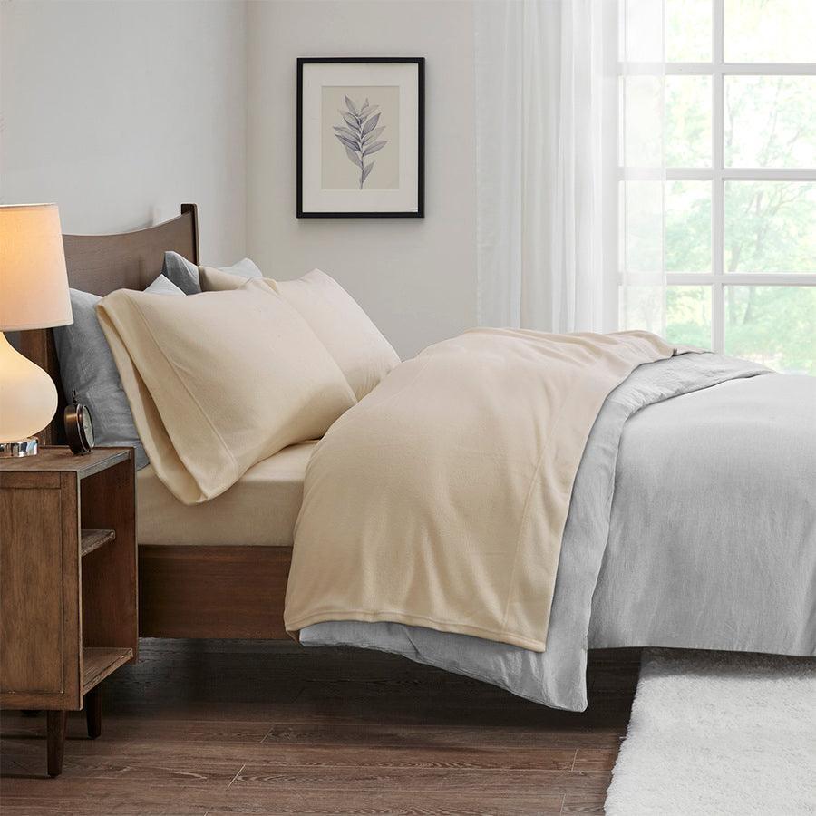 Olliix.com Sheets & Sheet Sets - Micro Queen Fleece Sheet Set Khaki