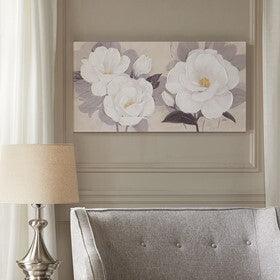 Olliix.com Wall Paintings - Midday Bloom Florals Paint Embellished Canvas White