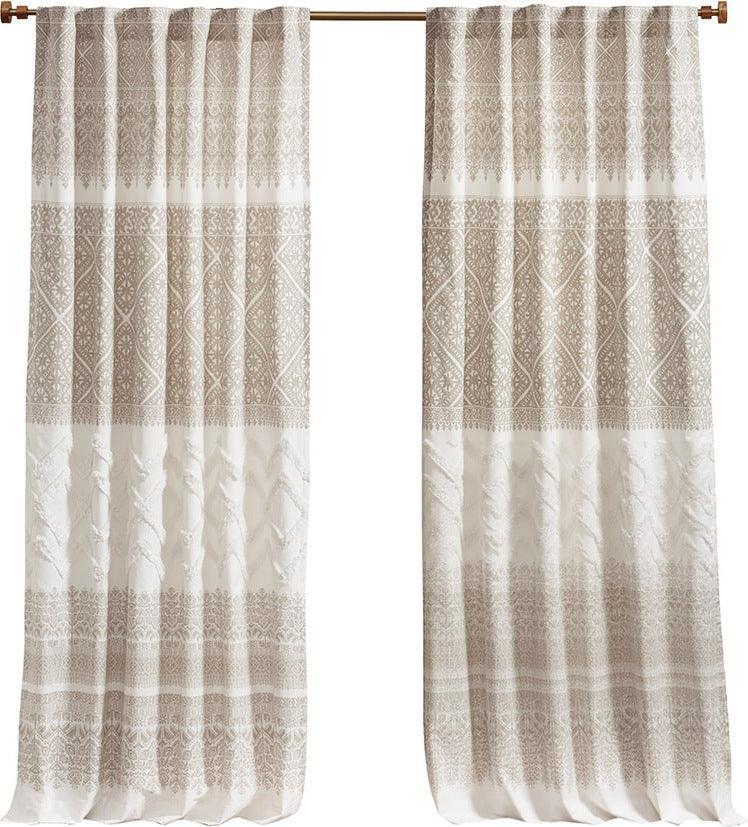 Olliix.com Curtains - Mila 84" Cotton Printed Window Panel with Chenille detail and Lining Taupe