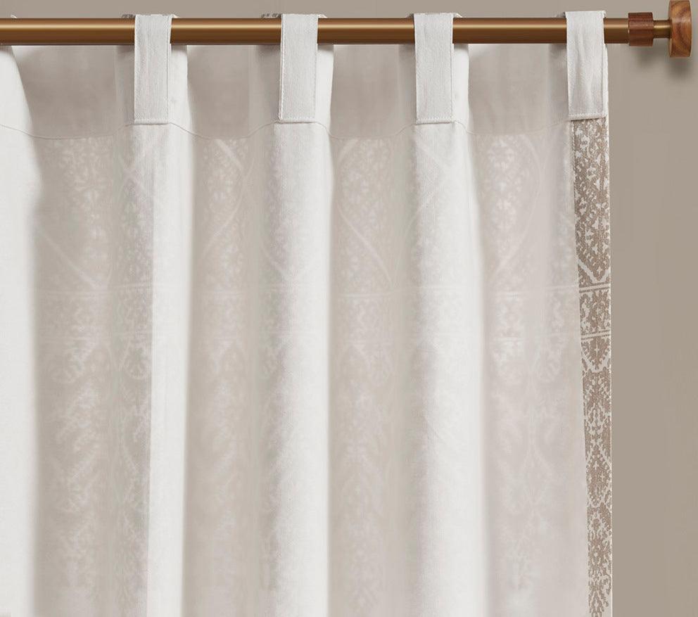 Olliix.com Curtains - Mila 84" Cotton Printed Window Panel with Chenille detail and Lining Taupe