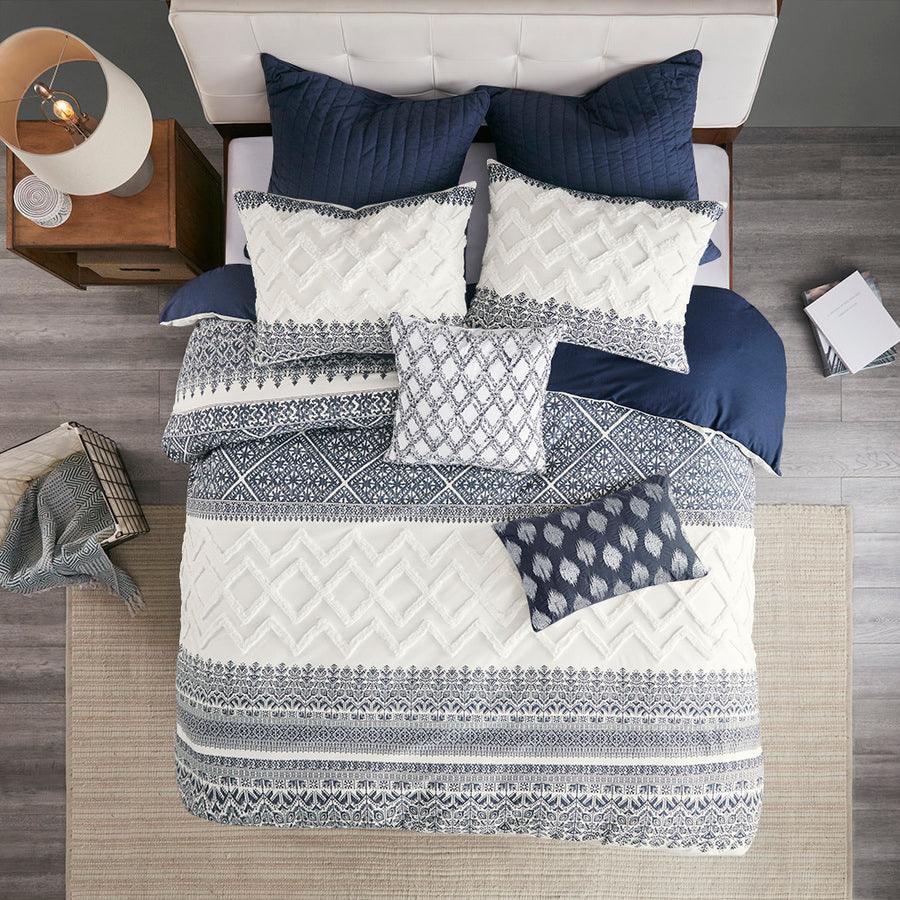 Olliix.com Comforters & Blankets - Mila Cotton Printed Comforter Set Navy King/Cal King